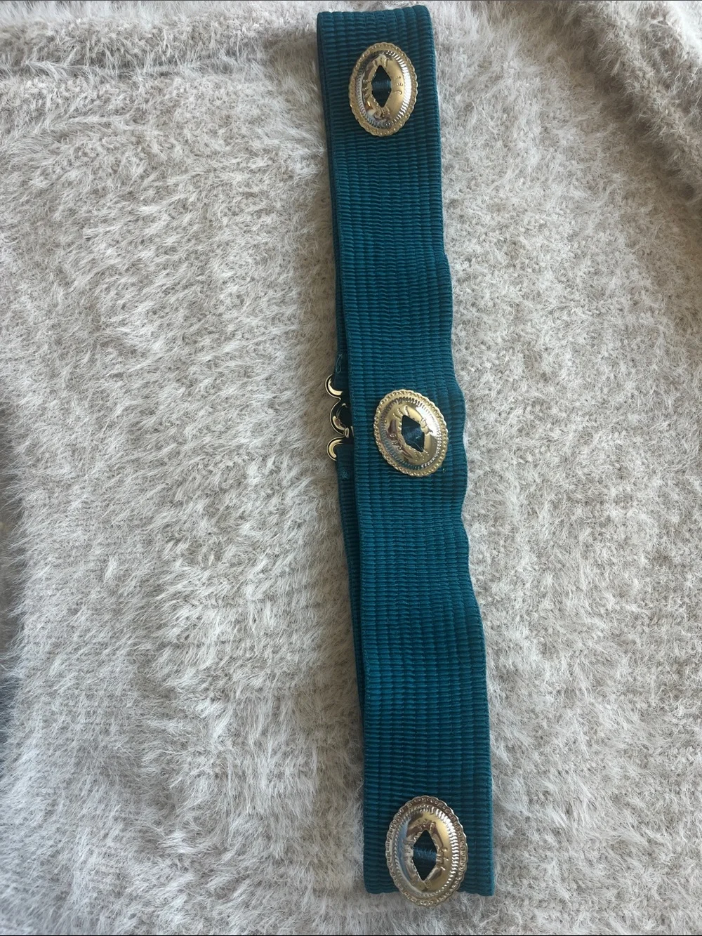 Vintage Teal Stretch Waist Belt Silver Southwestern Buckle Boho Western